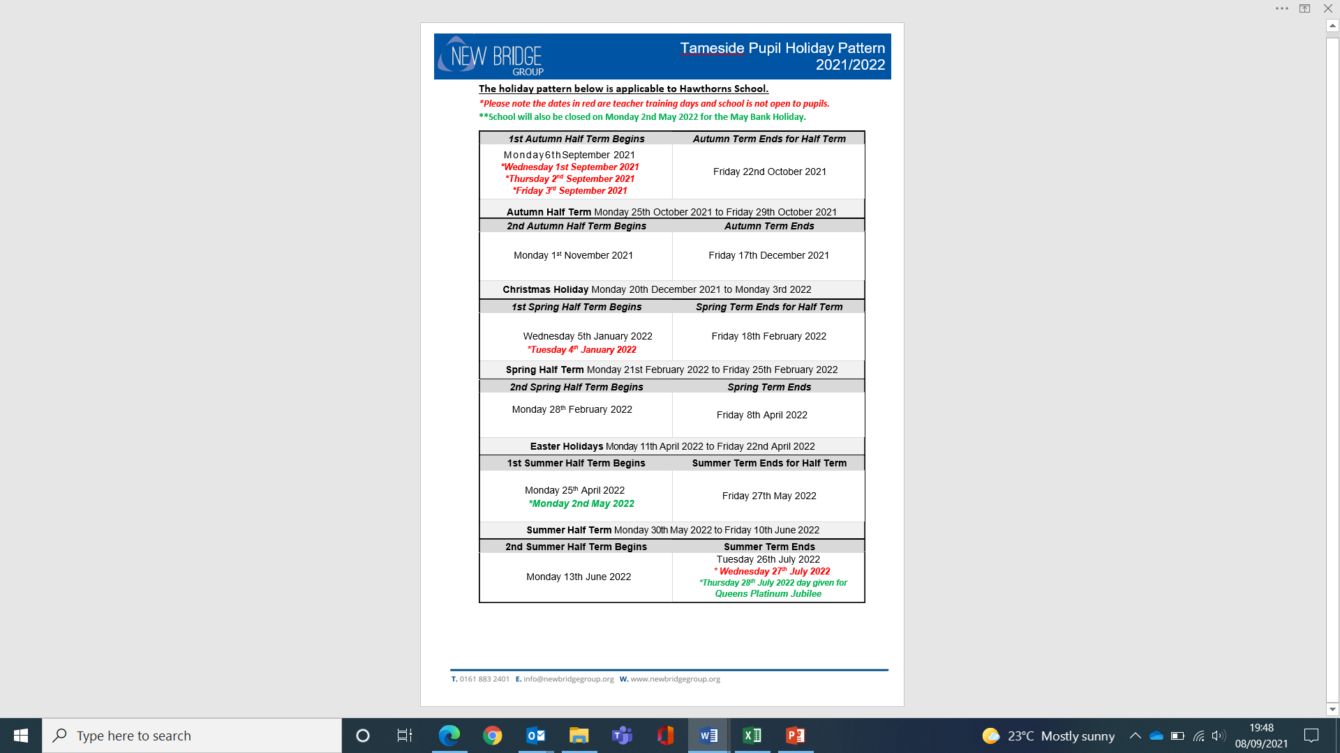 #Hawthorns Pupil Holiday Pattern 2021 - 2022.docx